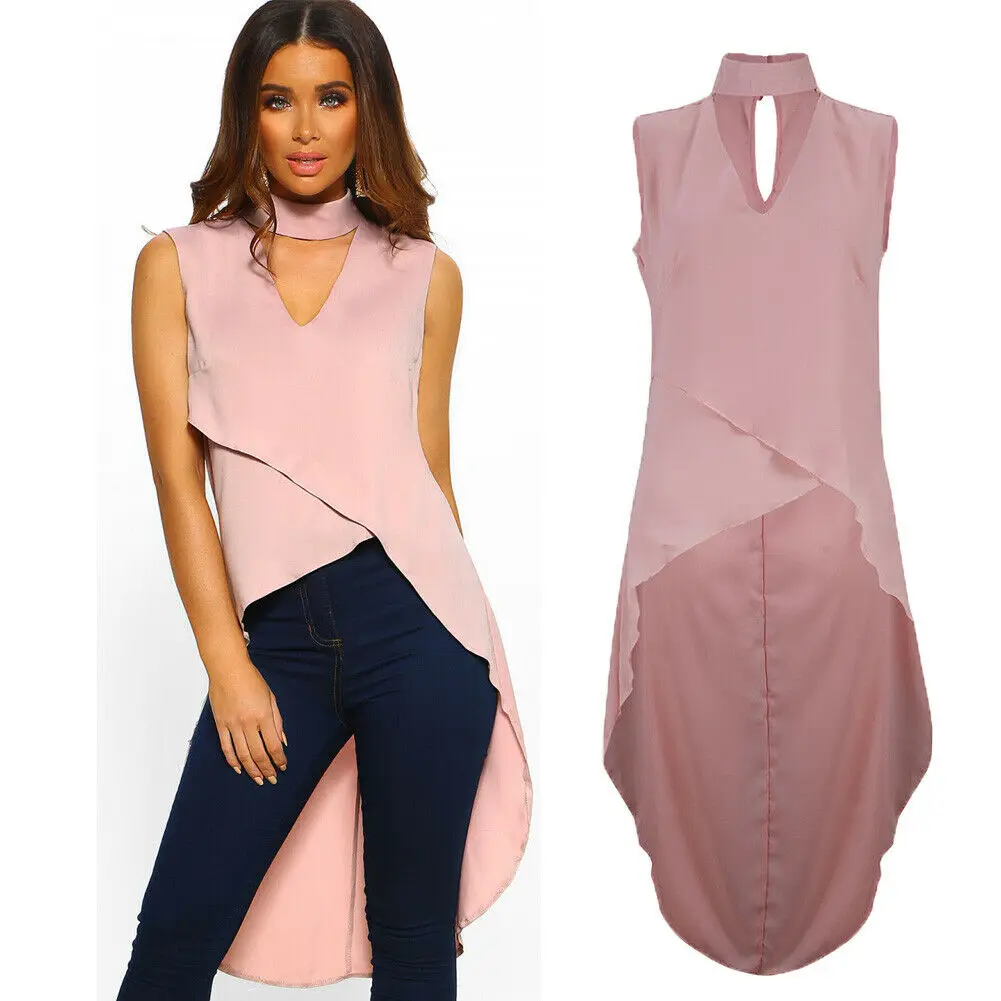 

Women's Ladies Summer Loose Tops Sleeveless Shirt Casual Blouse Shirts Fashion Clothing Solid Asymmetrical Turtleneck Clothes