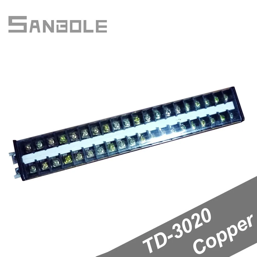 

Copper TD-3020 30A/600V 20 positions Dual Row Connection Terminals DIN rail installing Strip Barrier Screw Terminal Block