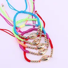 10 шт. Модный женский браслет Micro Pave CZ ракушка Шарм ювелирные изделия регулируемый веревочный Плетеный бижутерия с макраме подарок