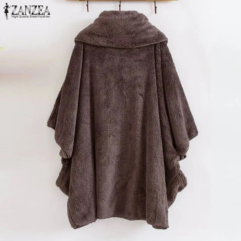 wonderful  ZANZEA Women Fluffy Coat Oversized Long Sleeve Jackets Female Button Outwear Winter Warm Poncho Sol