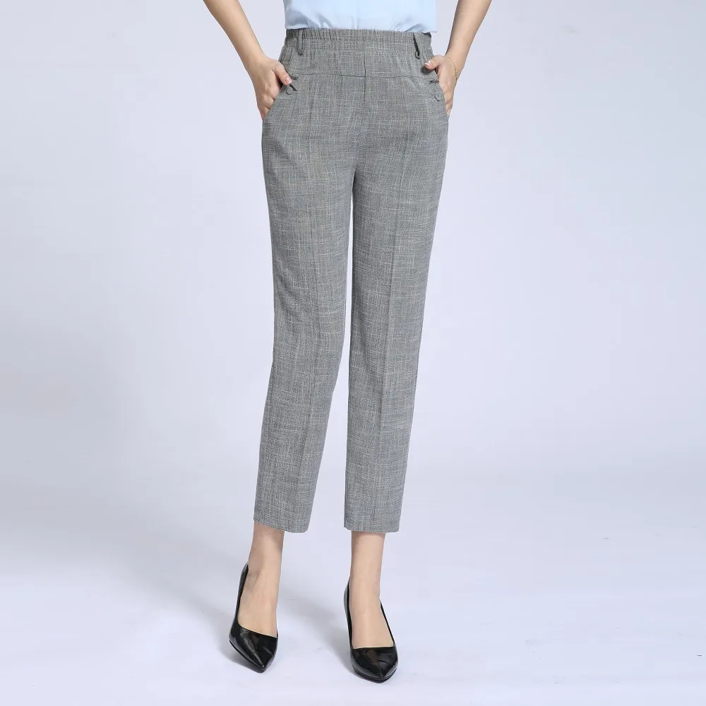 

2019 Summer New Women's Casual Pants Capris Fashion Cotton Linen Pants Elastic Waist Straight Pants Plus Size 5XL
