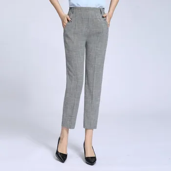 

2019 Summer New Women's Casual Pants Capris Fashion Cotton Linen Pants Elastic Waist Straight Pants Plus Size 5XL