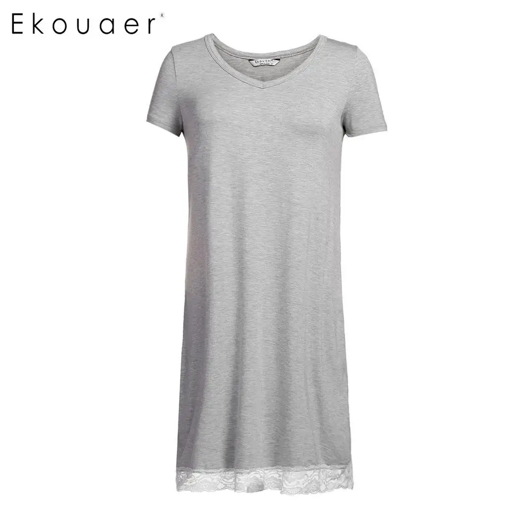 Ekouaer Для женщин модная ночная сорочка пижамы шею короткий рукав мультфильм печати рубашки пижамы женские Ночная рубашка