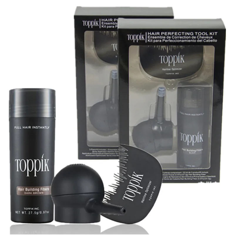 3pcs/lot Toppik Set 27.5g Hair Building Fibers + Spray Applicator + Hairline Optimizer Hair Perfecting Tool Kit 3pcs/lot Toppik Set 27.5g Hair Building Fibers + Spray Applicator + Hairline Optimizer Hair Perfecting Tool Kit