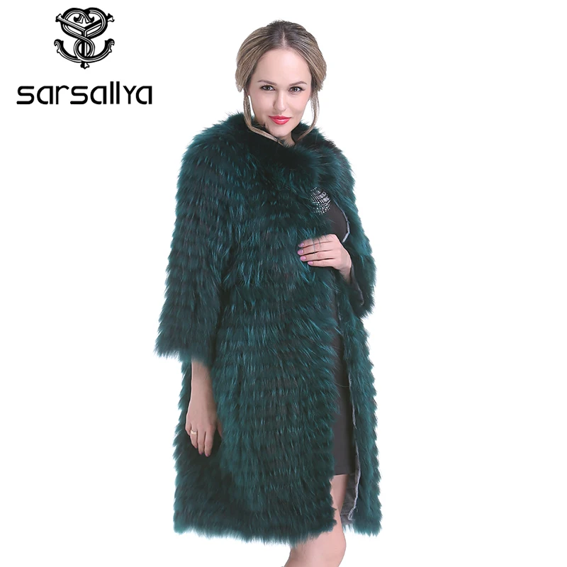 

SARSALLYA New winter Women Real Silver Fox Fur Coats Fashion Fur Jacket Striped Style Overcoat Women Fox Fur Outerwear Clothes