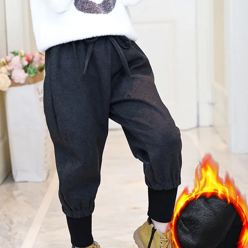 

Velvet Big Girl Winter Pants Kids Trousers Autumn Baby Girl Thick Warm Children Clothes Grey Khaki Long Teenage Pants Clothing