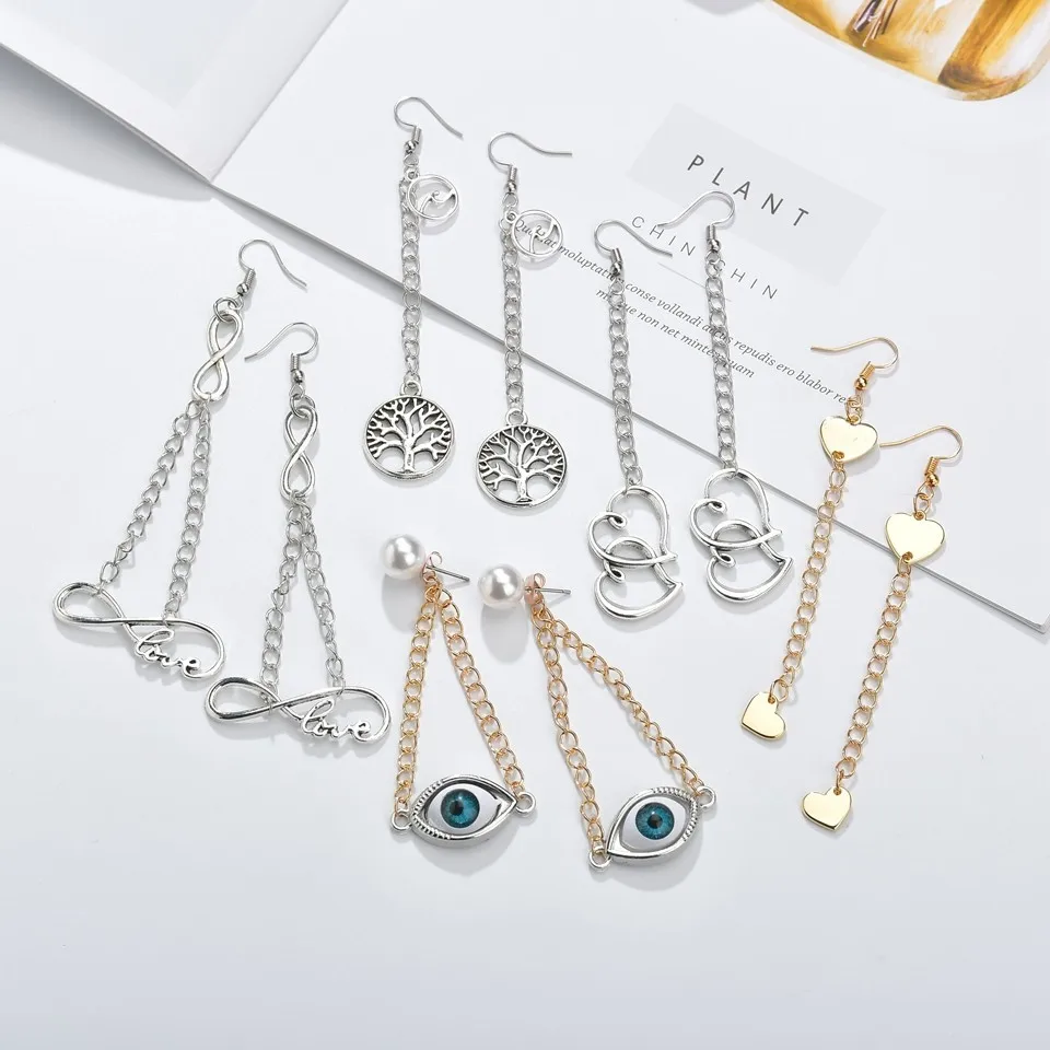 

Trendy Hollow Life Tree Heart Punk Eye Earrings For Women Bohemia Silver Gold Color Ture Love Female Girl Engagement Earing
