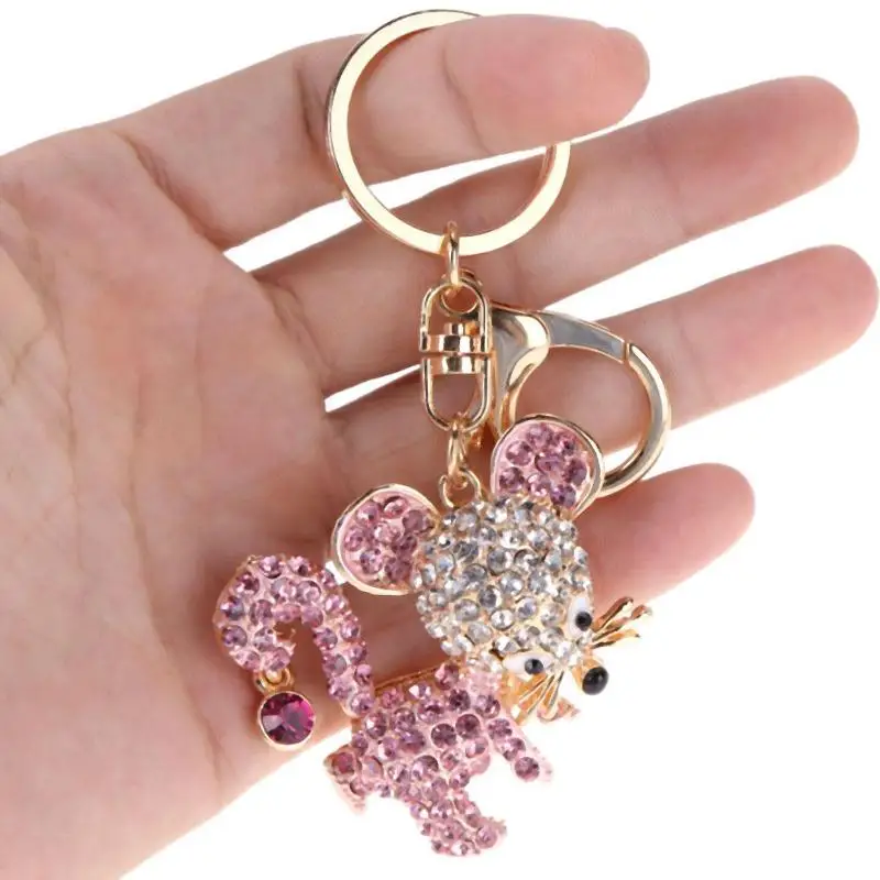 

Cute Mouse Keychain Crystal Rhinestone Pendant Key Ring for Car Bag Alloy