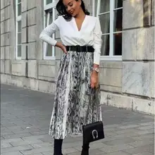 Новинка; модные босоножки со змеиным узором печати юбка женская плиссированная юбка сексуальное Faldas Mujer Moda Для женщин Летняя юбка Прямая