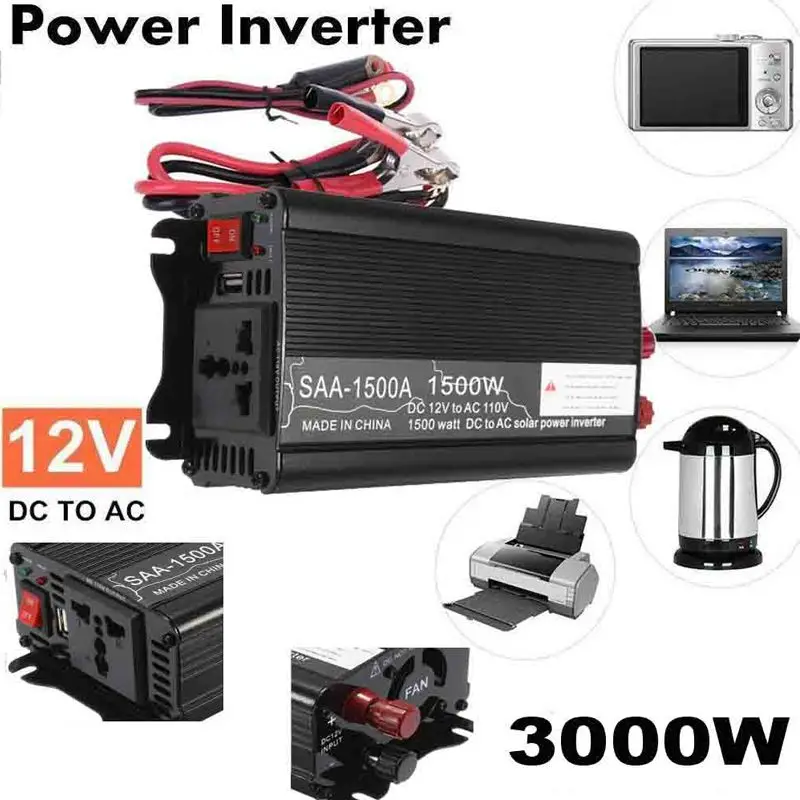 

Max 3000 Watt 1500W Solar Power Inverter 12V DC to 110V AC LCD Digital Modified Sine Wave Car Charge Converter Transformer
