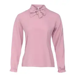 Для женщин блузки Винтаж элегантные летние OL дамы плюс Размеры розовый Свободные Твердые бантом пикантные Женская мода Топы ретро рубашки