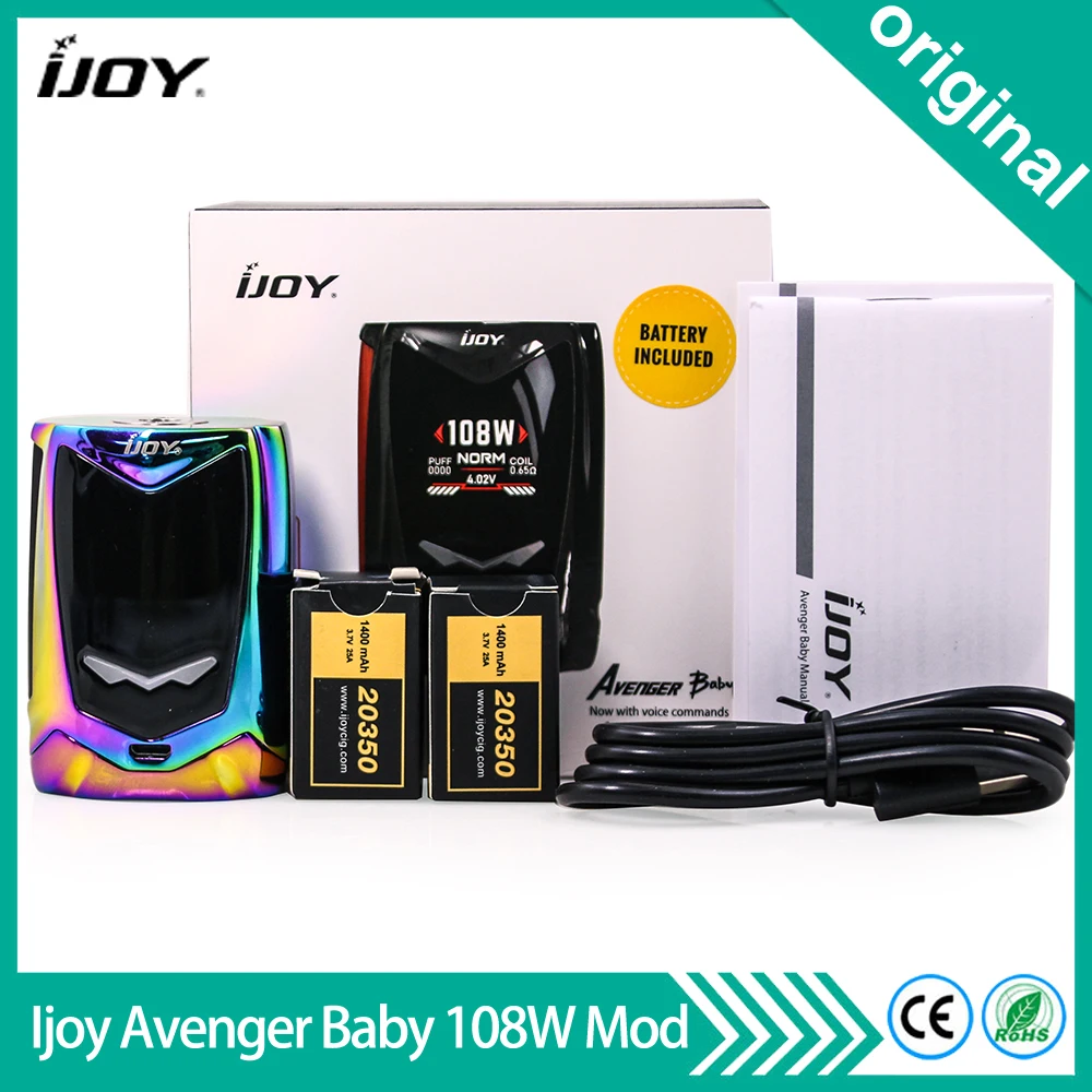 

Original Box Mod Ijoy Avenger Baby 108W TC Mod Voice Control OLED Display Electronic Cigarette Vape Mod With Dual 20350 Battery