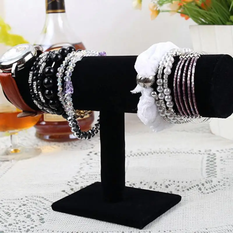 

23cm/9.1in Black Velvet Bracelet Chain Watch T-Bar Rack Jewelry Hard Display Stand Holder Jewelry Organizer Hard Display Stand