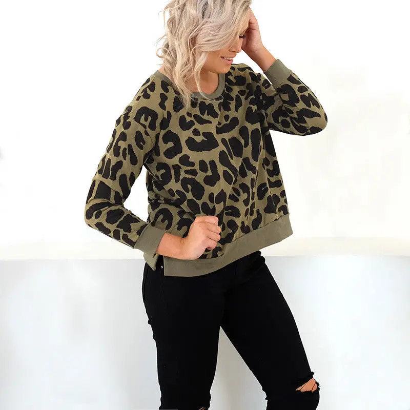 

Trendy Women clothes Long Sleeve Leopard Print Tops round neck ladies Casual Pullover one pieces