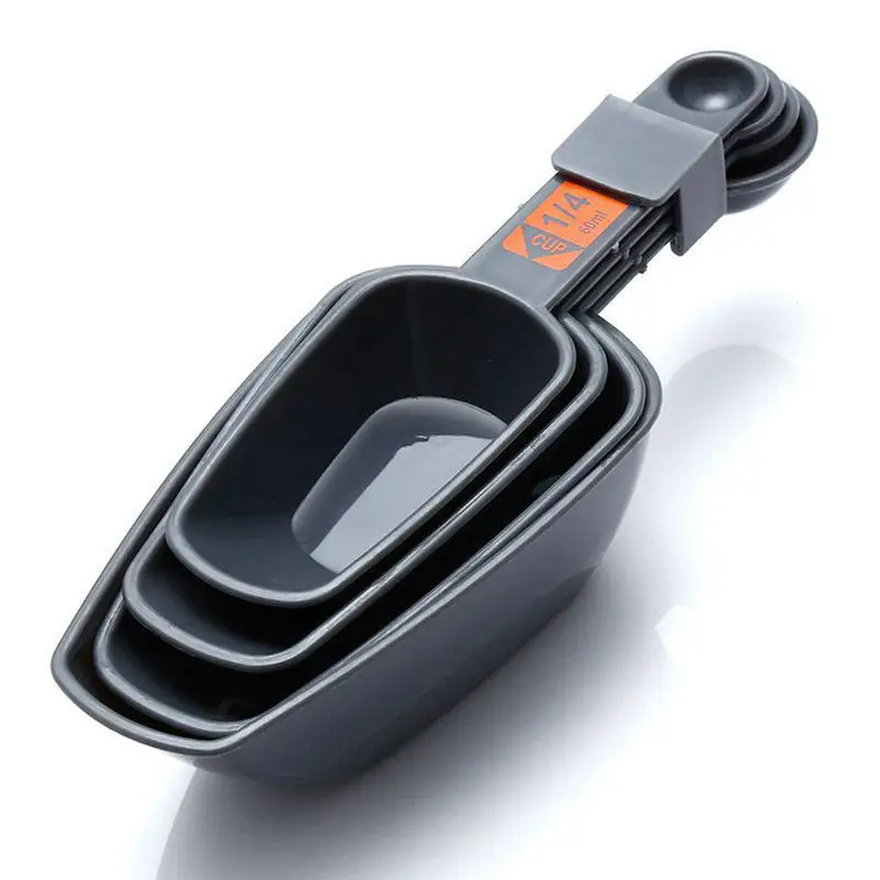 

4PCS/Set Black Measuring Spoons And Measuring Cups Scoop With Scale For Coffee Making Kitchen Baking Measuring Tool Double Head