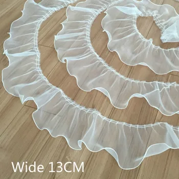 

13CM White Black Tulle Organza Ruffle Trim Ribbon Collar Lace Applique 3d For Wedding Dress Clothes Sewing Guipure Fringe Decor