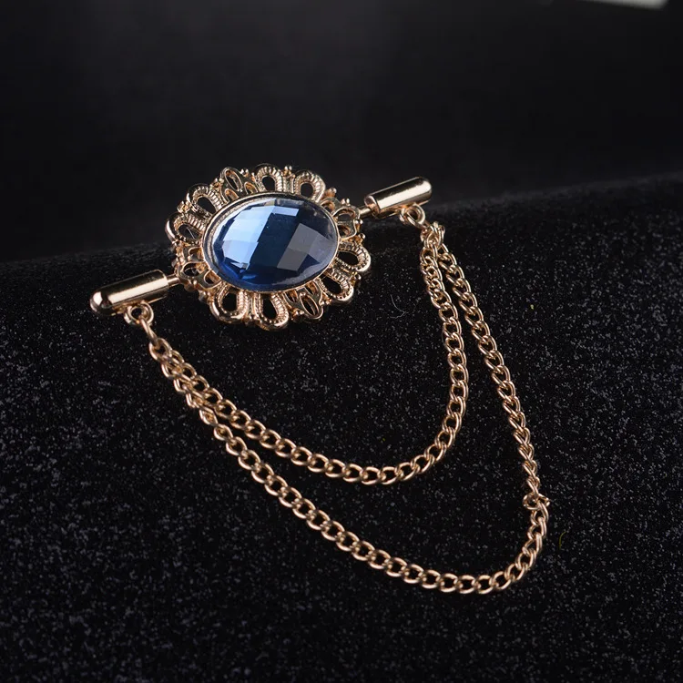 أنا-Remiel جديد خمر شرابة الكريستال البيضاوي طوق بروش مع سلسلة دبوس مشبك للنساء الرجال التلبيب البدلة قميص الملابس والاكسسوارات