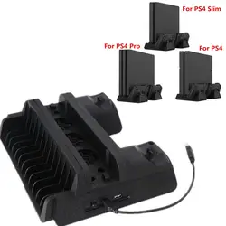 Для PS4/PS4 Slim/PS4 Pro вертикальная подставка w/Вентилятор охлаждения подставка с вентилятором двойной контроллер Зарядное устройство зарядная