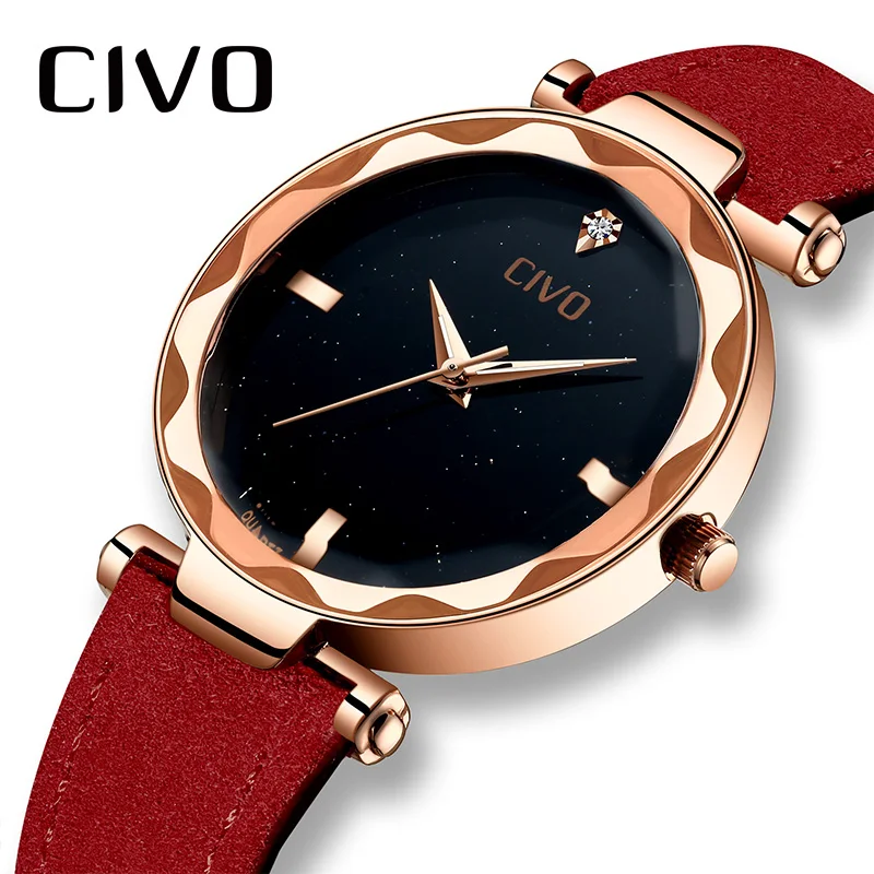 

CIVO Luxury Brand Elegant Wrist Watch For Women Genuine Leather Quarts Watch Waterproof Fashion Wristwatches Relogio Feminino