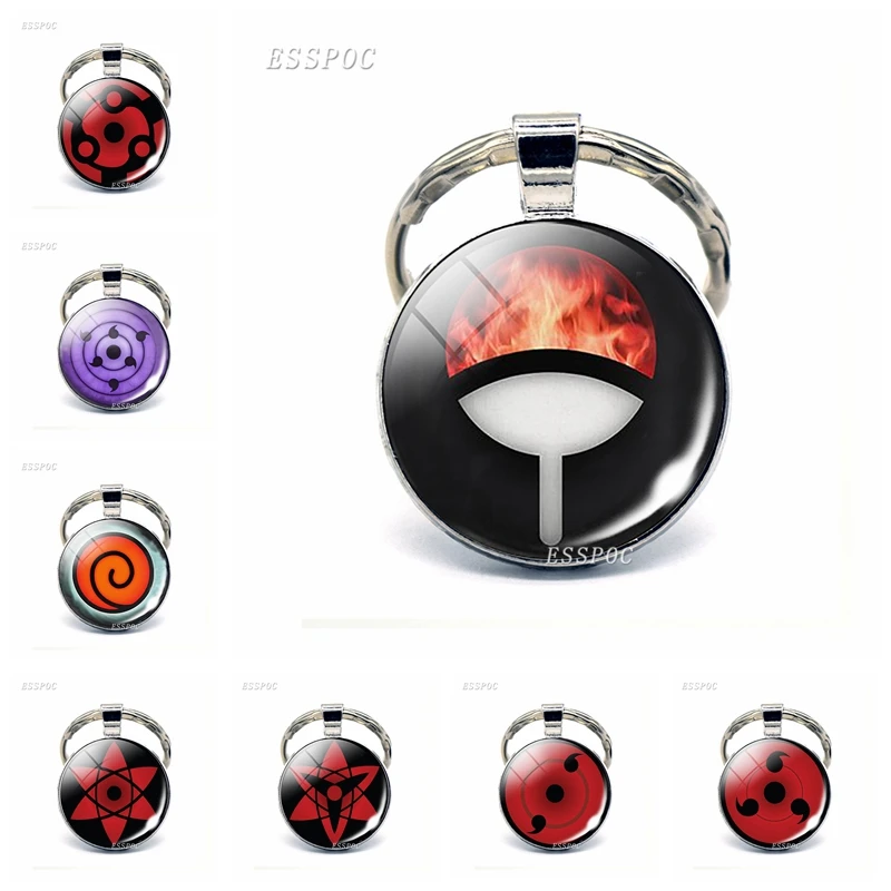

Anime Naruto Keychain Uchiha Clan Badge Sasuke Itachi Kakashi Cosplay Sharingan Eyes Pendant Key Chain Men Keyring