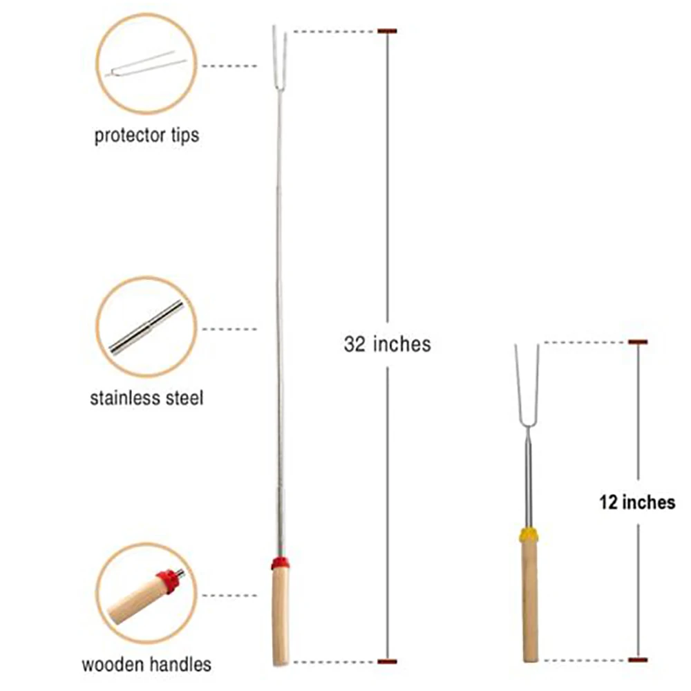 

Stainless Steel Barbecue Fork With Colored Wooden Handle Handle Marshmallow Sticks Roasting Forks With Bag For Camping