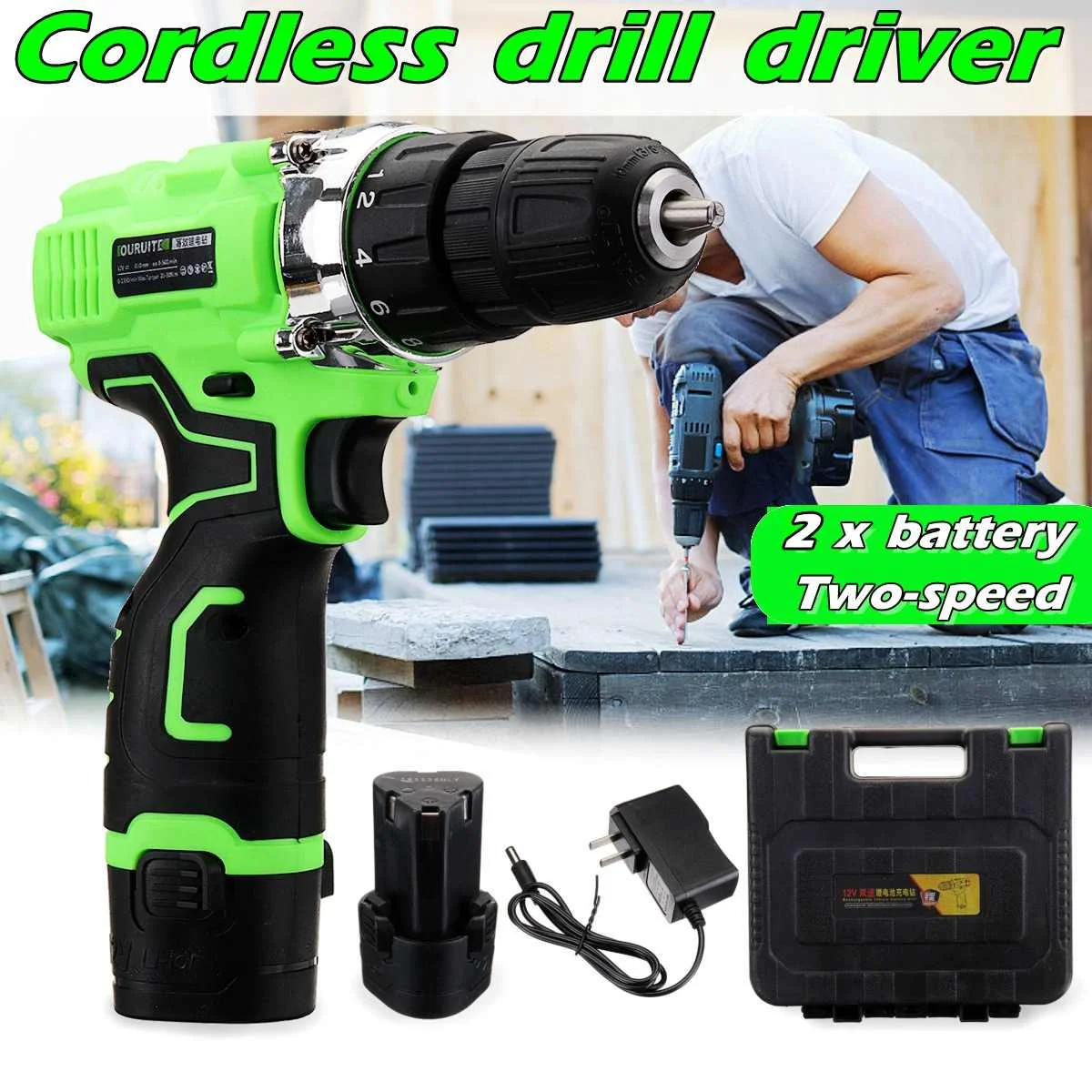 

Electric Screwdriver Cordless Drill Wireless Power Driver 12-Volt DC Lithium-Ion 1/2 X Battery 2-Speed with suitcase