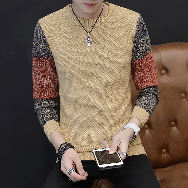 

2018 Brand New Sweaters Men Fashion Style Autumn Winter Patchwork Knitted Quality Pullover Men O-Neck Casual Men Sweater XXL