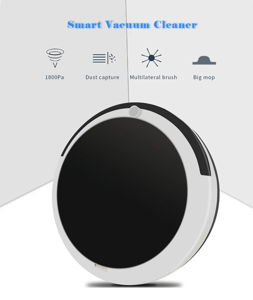

Rechargeable Smart Robot Vacuum Cleaner for Home Automatic Sweeping 1800Pa Dust Sterilize Suction Wet dry Mop Sweep Machine
