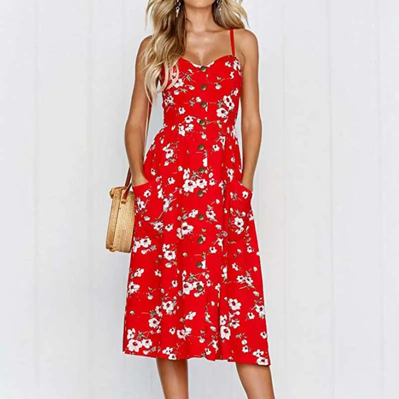 

2019 Sexy Boho Red Dress Women Summer Floral Dress Female Sexy Plus Size Flower Dress Party Midi Bohemian Red Dress Beach 3XL