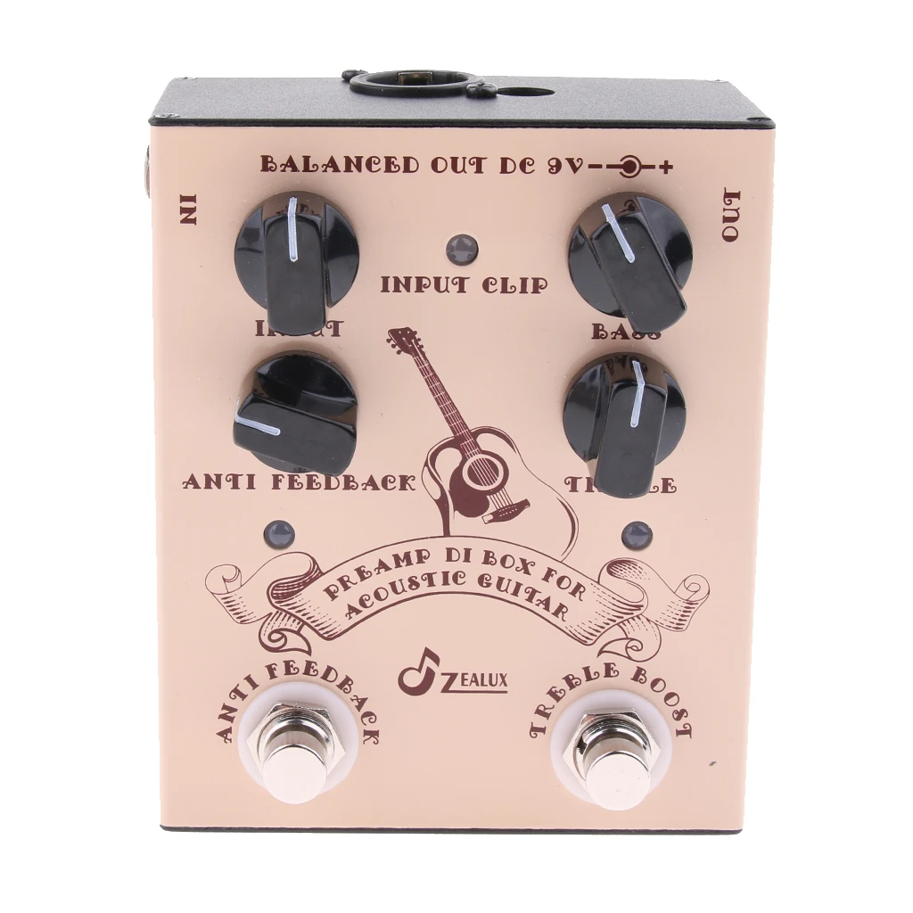 

Tooyful Finest Metal Acoustic Guitar Effect Pedal Preamp DI Box ANTI FEEDBACK TREBLE BOOST ZP-40