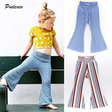 Брендовые Детские модные леггинсы для маленьких девочек длинные штаны для малышей Новые летние штаны в полоску брюки-клеш 1-6Y