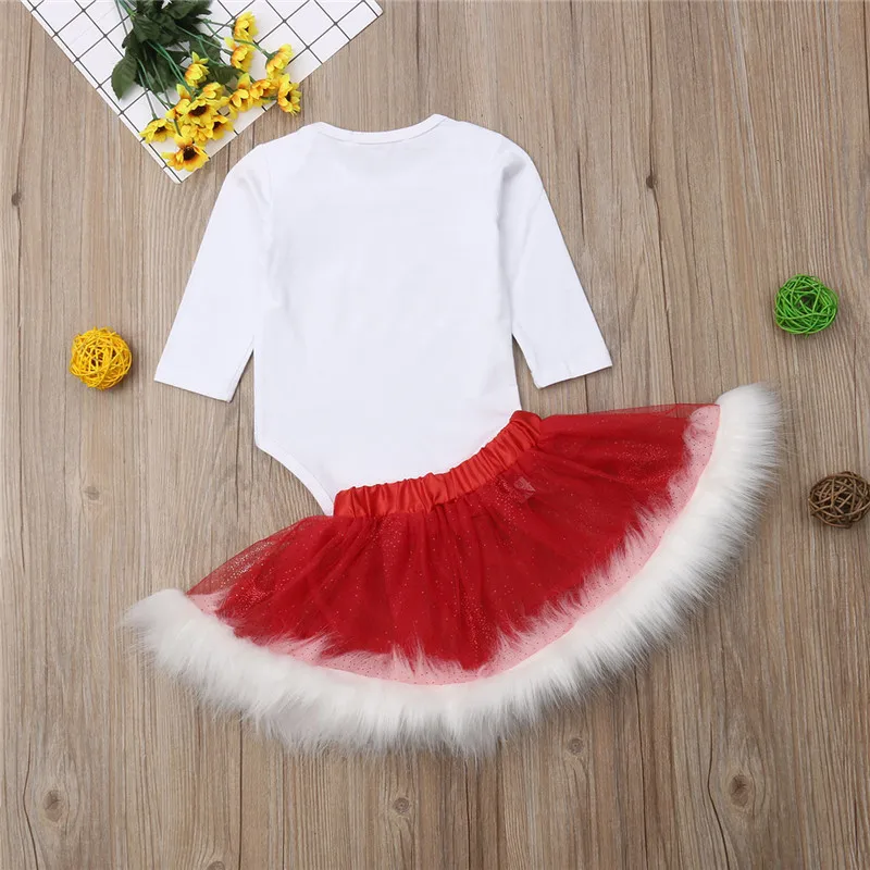 Рождественская одежда для маленьких девочек, мой первый Рождественский комбинезон, боди, красная юбка-пачка, комплект из 2 предметов, рождественские наряды, вечерние праздничные костюмы