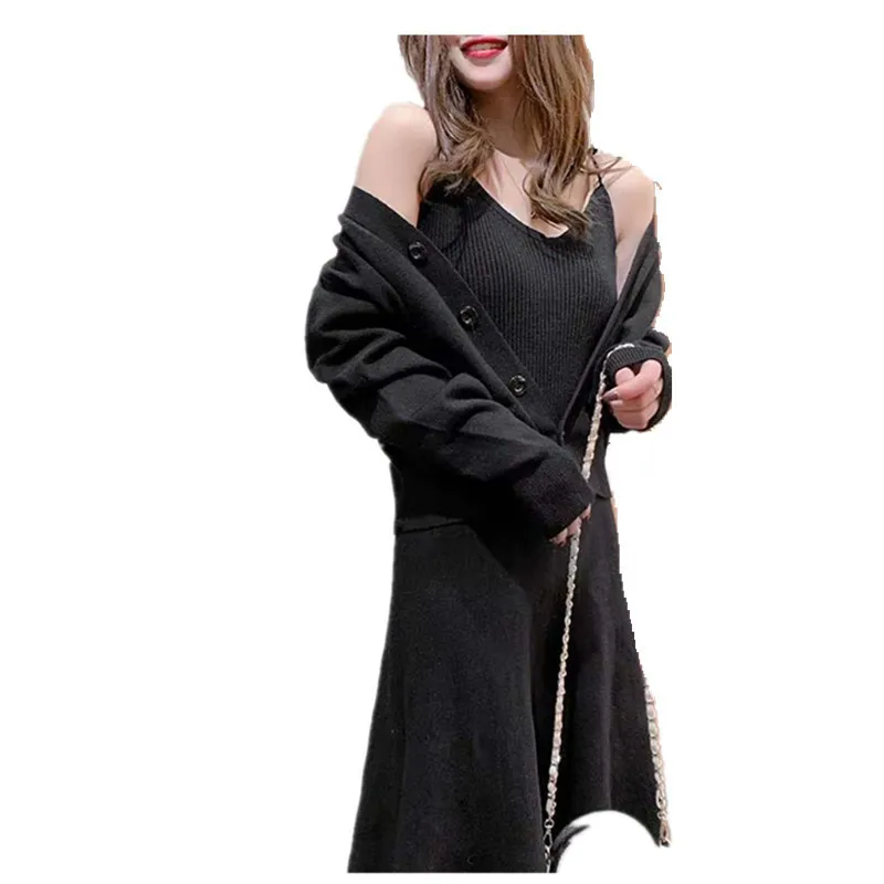 De Encolure 2019 Vêtements beige Printemps Tricot En Robe Femelle Femmes Costumes Décontractés black Nouveauté Et Manches Sans Red Caradigans V Ensemble À Luftmensch WfnF4F