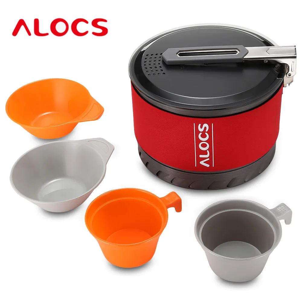 

ALOCS Outdoor Tableware Set Stainless Steel Camping Cookware Hiking Picnic Pot Backpacking Tableware Lid Bowl Cup 1-2 Person