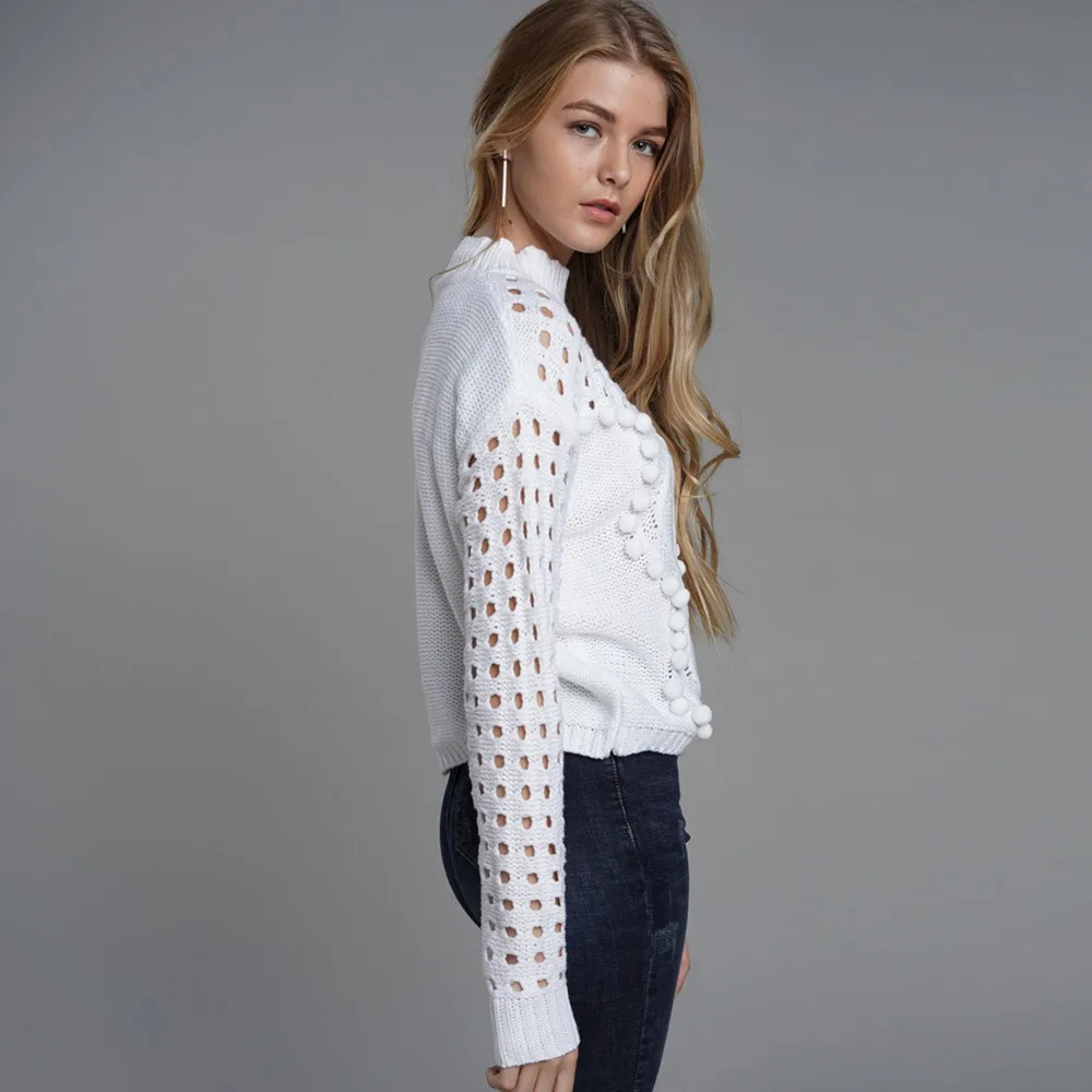 Women Sweaters Winter Casual Boho Streetwear Plus Size Loose Pullover Plain Hollow Female Fashion OL Elegant White Tops Knitwear