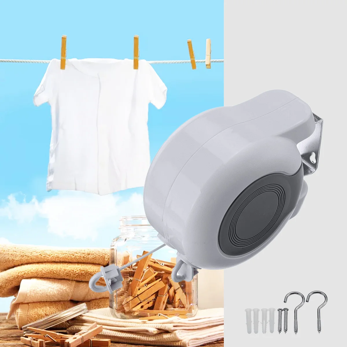 

13M Retractable Clothesline Indoor Outdoor Laundry Hanger Clothes Dryer Organiser Clothes Drying Rack Rope Wire