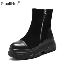 Cow Suede Ankle Boots Women Autumn Winter Ladies Short Boots D062 Fashion Woman Black Round Toe Zipper Flat Platform Ankle Boots Cow Suede Ankle Boots Women Autumn Winter Ladies Short Boots D062 Fashion Woman Black Round Toe Zipper Flat Platform Ankle Boots