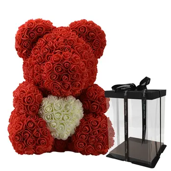 

Hot Sale Love Heart Teddy Bear Artificial Flowers Soap Rose Flower Artificial Christmas Gifts For Women Valentine'S Day Gift S