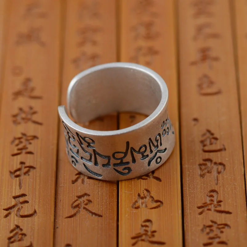 Серебро 925 пробы модные ювелирные изделия тибетская мантра Ом Мани Падме ГУМ регулируемое кольцо A3656