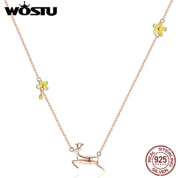 

WOSTU Hot Sale 100% 925 Sterling Silver Leaping Mi-Lu Deer Pendant Necklace For Women Original S925 Jewelry Fashion Gift CTN006