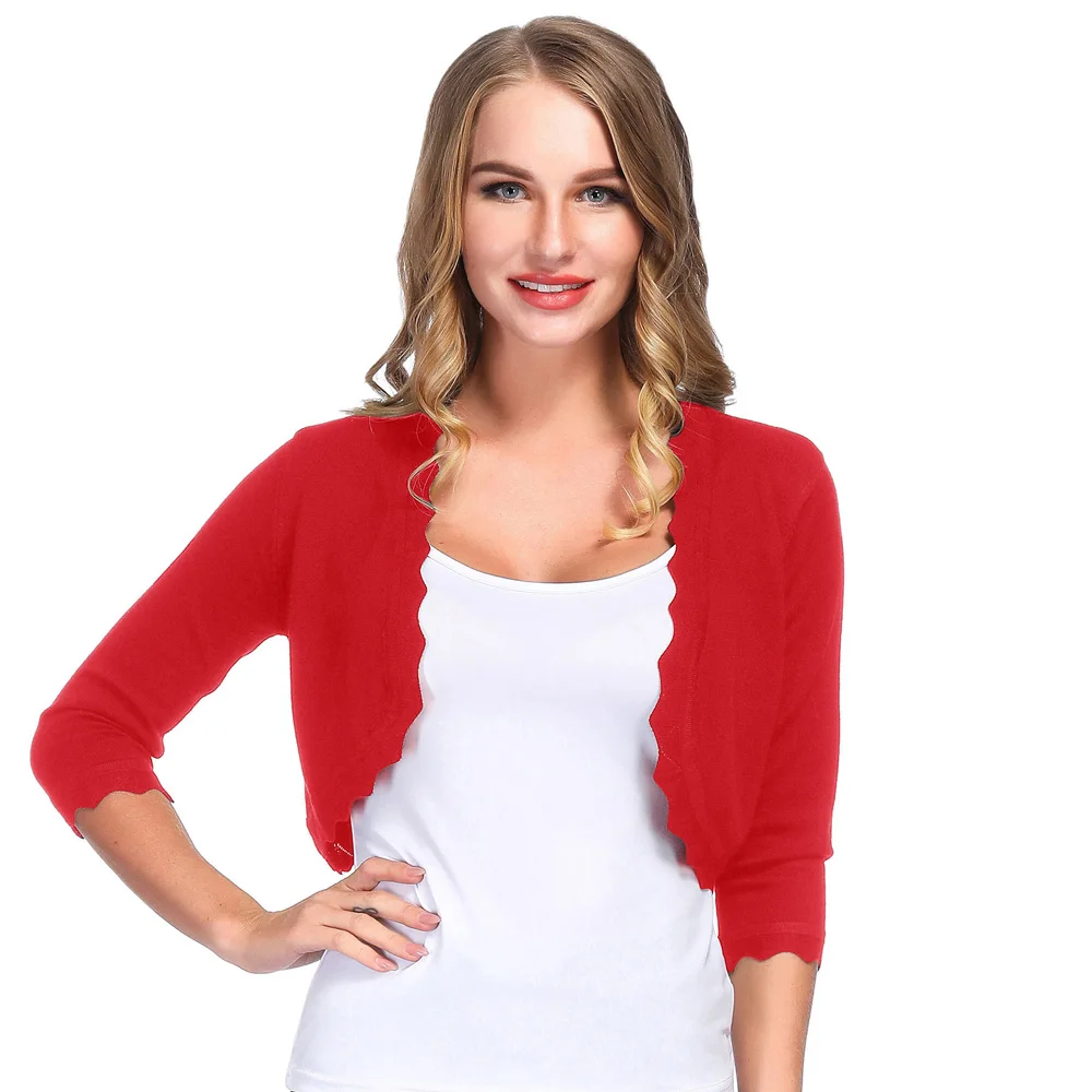 Women shrug Casual Open Front Cropped Bolero 3/4 Sleeve Cardigan Summer autumn elegant Tops solid slim jacket lady short coat |
