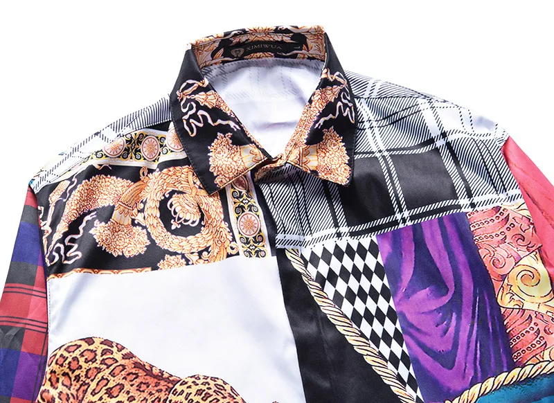 XIMIWUA 2019 New Arrival Fashion Luxury Men Shirts Long Sleeve 3d Print Patchwork Color Hawaiian Shirt Camisas Para Hombre