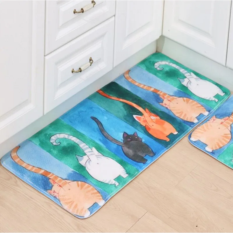 New Floor Mats Watercolor Cat Printed Bathroom Carpets Door