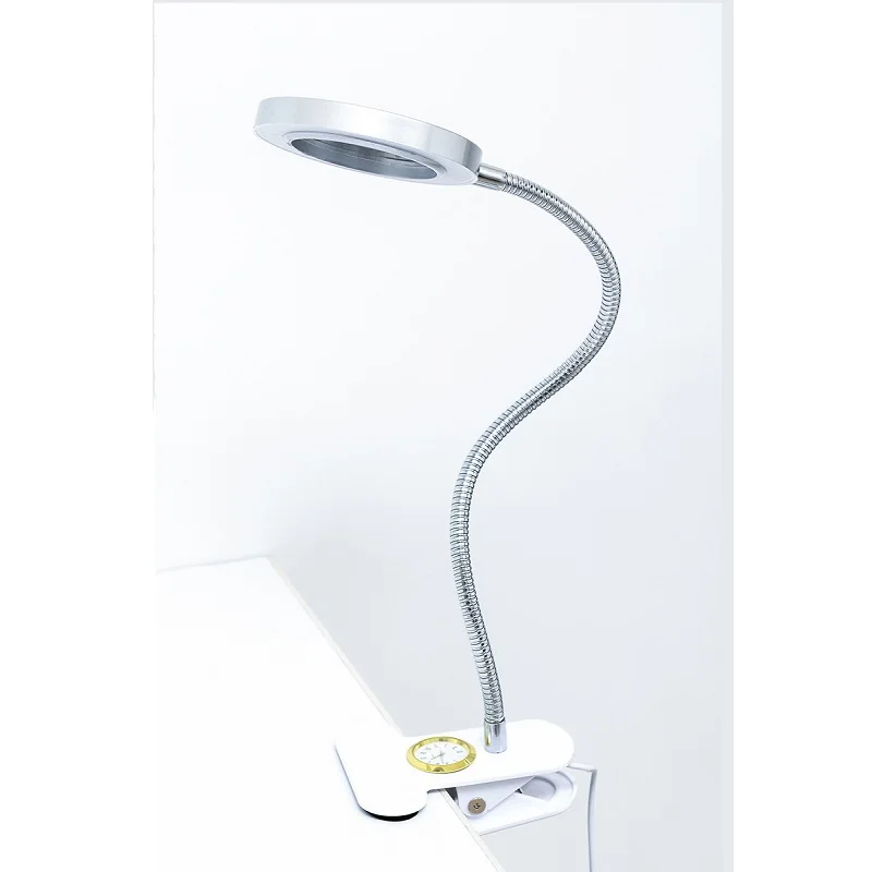 Clip Beauty Magnifying Glass Lamp Adjustable Brightness Cold Light Stainless Steel Hose Magnifier Clock USB Beauty Nail Tattoo