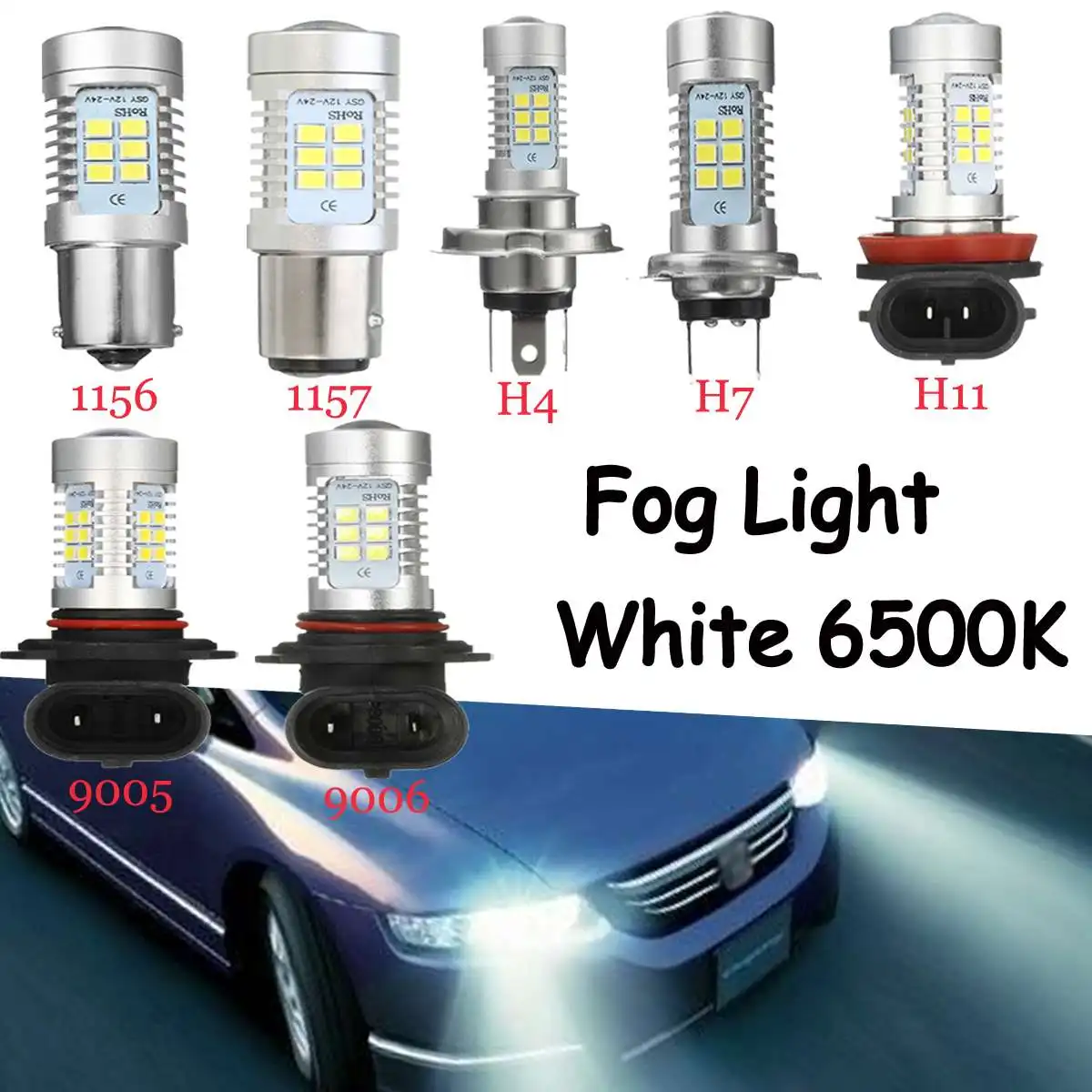 

Universal 12V 24V 6500K LED Car Brake Stop Light Fog lamp H4 H7 H11 9005 9006 1156 1157