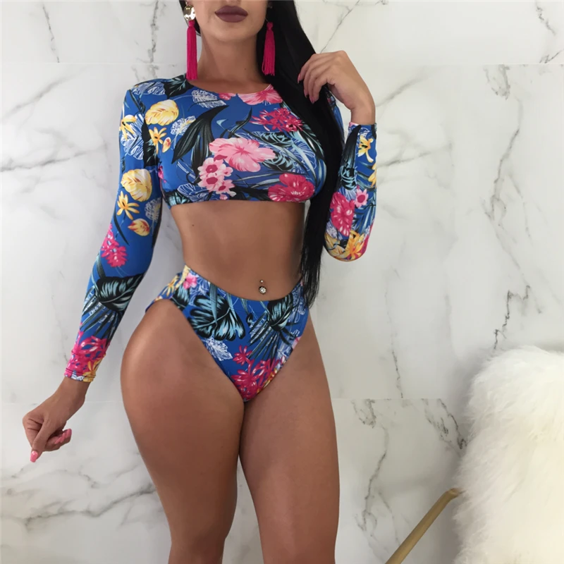 Женский купальник Swmwear бикини с длинным рукавом и цветочным принтом 2019 | Женская