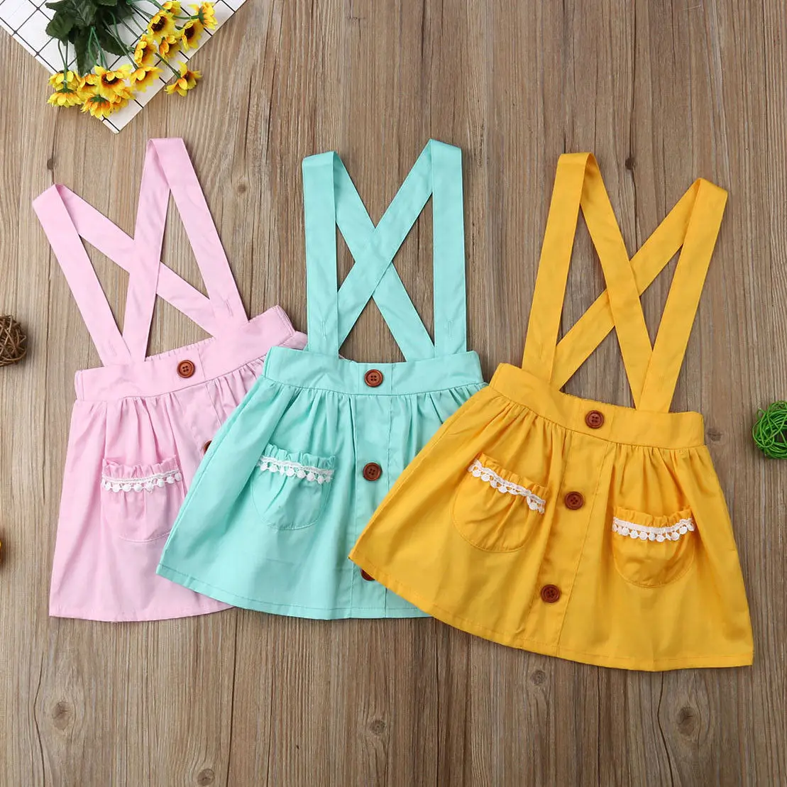 2019 Summer Solid Cute Cotton Baby Kids Girl Toddler Suspender Skirt