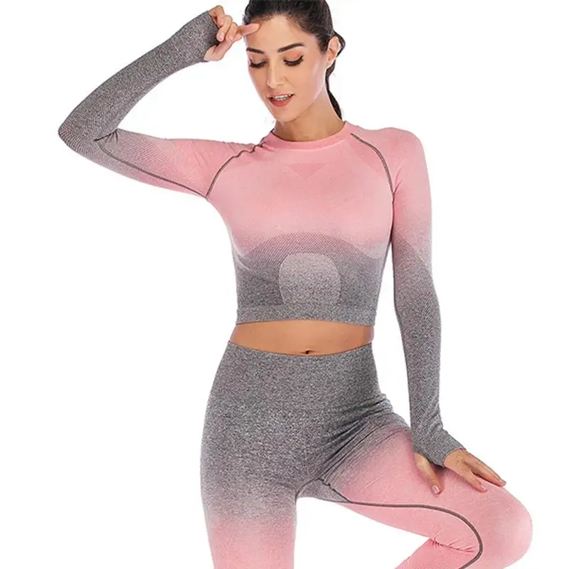 

Fitness Suit Breathable Gradient Hanging Dyeing Design Fashion Sports Long Sleeve Running Fitness Trend Yoga Clothing Female