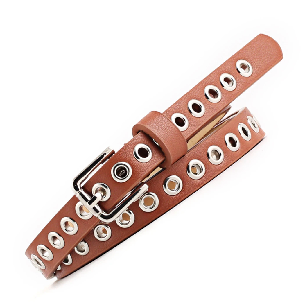 New Women Belts Hollow Rivets Leather Belt Strap 2019 Fashion Punk Thin