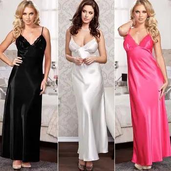 

Women Summer Sexy Sleeveless V-Neck Nightgowns Ladies Solid Long Nightdress Lace Nightgown Sleepwear